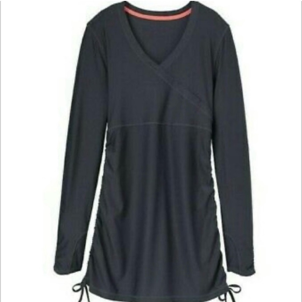 Athleta Wick-It Gray Grey Ruched Side Tie Swim Cover Up Long Sleeve Top Size XXS